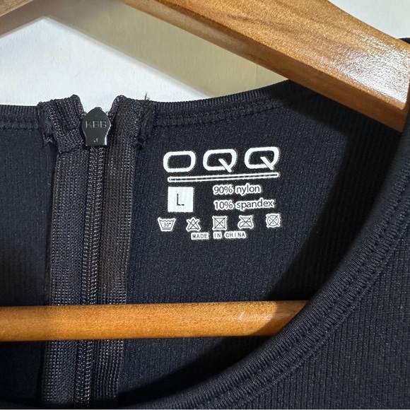 OQQ black Long Sleeve dressy Casual Wide Leg Pants Jumpsuit stretch Large - Picture 8 of 8